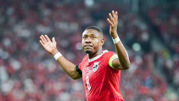 Austria's defender #08 David Alaba reacts during the 2026 World Cup qualifiers Europe zone group H football match between Austria and Cyprus, on September 6, 2025 in Linz, Austria. (Photo by GEORG HOCHMUTH / APA / AFP) / Austria OUT