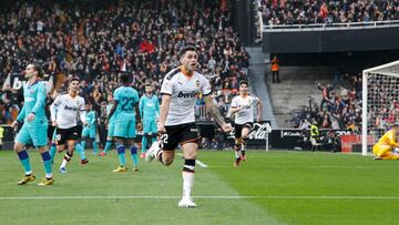 Maxi G&oacute;mez, tras marcar el primer gol al Barcelona.