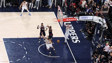 Norman Powell #24 and James Harden #1 of the LA Clippers react as Aaron Gordon #32 of the Denver Nuggets celebrates scoring the game winning basket during the fourth quarter in Game Four of the Western Conference First Round NBA Playoffs at Intuit Dome on April 26, 2025 in Inglewood, California.