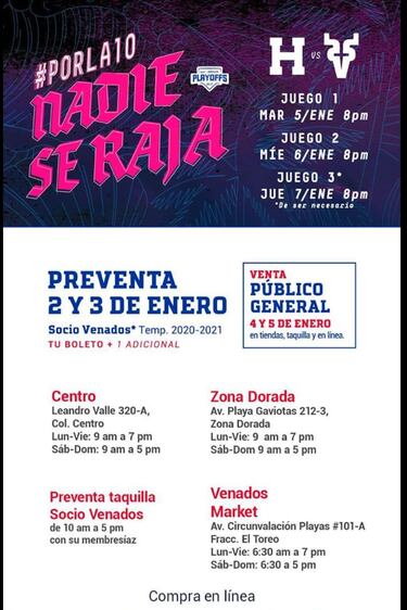 Listos boletos en preventa para la serie entre Naranjeros y Venados