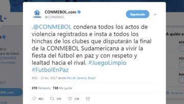 CONMEBOL condena los actos violentos en Copacabana