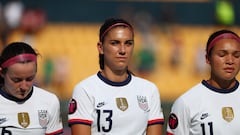 Soccer Football - Concacaf Women Championship - Group A - United States v Haiti - Estadio Universitario, Monterrey, Mexico - July 4, 2022 Alex Morgan of the U.S. lines up with teammates before the match REUTERS/Pilar Olivares