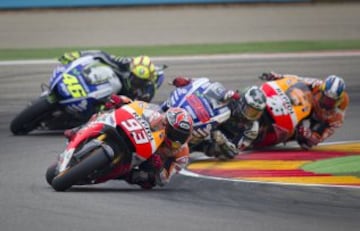 Jorge Lorenzo,  Marc Márquez, Dani Pedrosa Y Valentino Rossi durante el Gran Premio de Aragón de Motociclismo que se ha disputado hoy en el circuito de Motorland de Alcañiz (Teruel). 