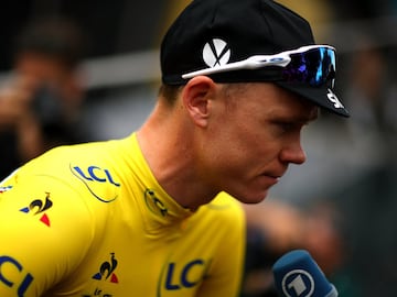 Chris Froome of Great Britain and Team Sky speaks to the media ahead of stage twenty one of Le Tour de France 2017 on July 23, 2017 in Paris, France.