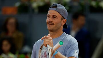 Tennis - Madrid Open - Park Manzanares, Madrid, Spain - April 26, 2025 Tommy Paul of the U.S. reacts during his round of 64 match against Brazil's Joao Fonseca REUTERS/Juan Medina