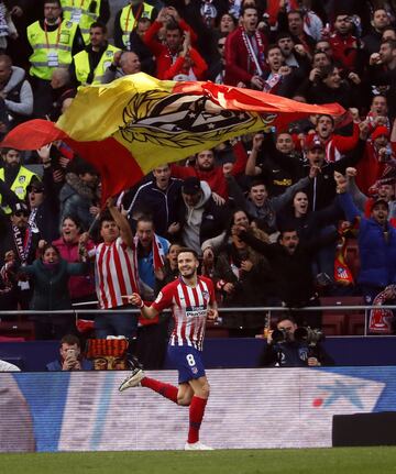 El jugador del Atlético de Madrid, Saúl, celebra el 2-0 al Getafe. 