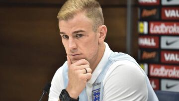 Joe Hart, en la rueda de prensa de hoy.