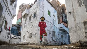 Una pintada de la principal estrella de la selecci&oacute;n de Egipto, Mohamed Salah, en una calle del Cairo.