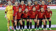 SEVILLA, 28/02/2024.- Las jugadoras de la selección española posan antes de la final de la Liga de Naciones Femenina entre España y Francia, este miércoles en el Estadio de La Cartuja en Sevilla. EFE/Julio Muñoz
