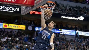 Feb 27, 2019; Dallas, TX, USA; Dallas Mavericks forward Luka Doncic (77) dunks the ball during the second quarter against the Indiana Pacers at the American Airlines Center. Mandatory Credit: Jerome Miron-USA TODAY Sports