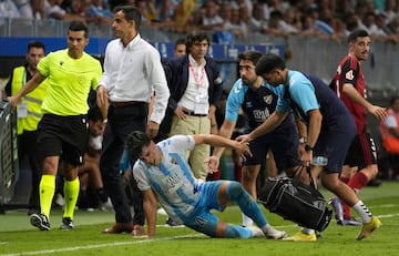 Momento en qye Lobete se lesionó contra el Mirandés.