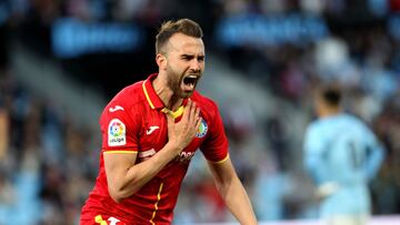 Borja Mayoral celebra uno de los goles que marc&oacute; el mi&eacute;rcoles al Celta.