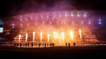 17/03/26 PARTIDO CHAMPIONS LEAGUE OCTAVOS VUELTA
MANCHESTER CITY - REAL MADRID
ETIHAD STADIUM FUEGOS ARTIFICIALES PANORAMICA VISTA GENERAL