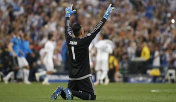 Navas celebrates during Real Madrid's successful Champions League campaign last season.