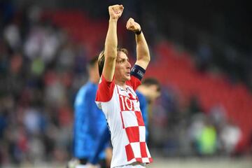 Croatia's captain Luka Modric celebrates after the UEFA Euro 2020 match against Slovakia and Croatia in Trnava.
