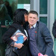Families depart Birchwood Park following the final verdict of the Hillsborough inquest on April 26 2016 in Warrington, England. Relatives of Liverpool supporters who died in Britain's worst sporting disaster gathered in the purpose-built court to hear the