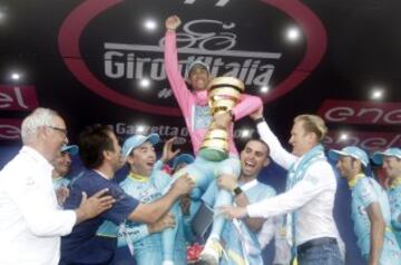 El último ganador del Giro de Italia opta esta 100ª edición a revalidar el título, esta vez como lí­der del Bahrein-Merida. Además de la ronda 2016, el italiano ganó en 2013, fue segundo en 2011 y tercero en 2010.