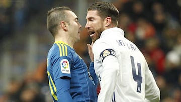 Iago Aspas frente a Sergio Ramos en el partido de ida. 