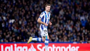 SAN SEBASTIAN, SPAIN - FEBRUARY 05: Alexander Sørloth of Real Sociedad looks on during the LaLiga Santander match between Real Sociedad and Real Valladolid CF at Reale Arena on February 05, 2023 in San Sebastian, Spain. (Photo by Ion Alcoba/Quality Sport Images/Getty Images)