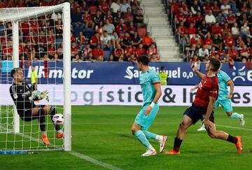 Centro de Cancelo con el exterior del pie, remata Lewnadowski y Aitor Fernández saca el balón bajo palos. El árbitro anula la acción por fuera de juego de Cancelo.