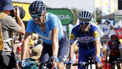 Alejandro Valverde llega a meta tras la sexta etapa del Tour de Francia 2018 con final en el Muro de Breta&ntilde;a.