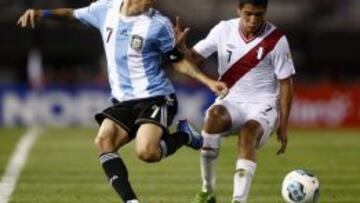 Ángel Di María, jugador de la selección Argentina, durante el partido contra Perú.