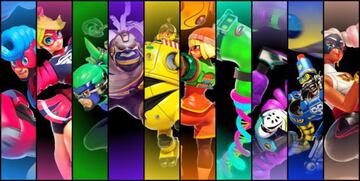 Si los Inkling tienen cabida en la parrilla de salida de Mario Kart 8 Deluxe, los luchadores de Arms también. Al menos alguno de ellos. De izquierda a derecha: Spring Man, Ribbon Girl, Ninjara, Master Mummy, Mechanica,  Min Min, Helix, Kid Cobra, Byte and Barq y Twintelle. 