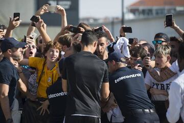 Cristiano Ronaldo arrives at JTC on July 13, 2019 in Turin, Italy.