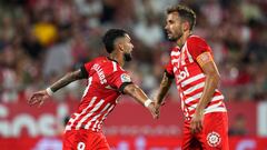 Taty Catellanos and Cristhian Stuani of Girona FC  during the La Liga match between Girona FC and Getafe CF played at Montilivi Stadium on August 22, 2022 in Girona, Spain. (Photo by Colas Buera / Pressinphoto / Icon Sport)