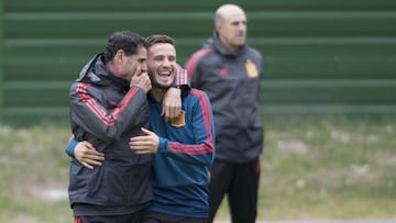 Sa&uacute;l y Hierro, durante el entrenamiento en Kaliningrado.