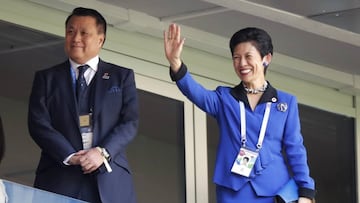 Japan&#039;s Princess Takamado waves from the VIP stand prior to the group H match between Colombia and Japan at the 2018 soccer World Cup in the Mordavia Arena in Saransk, Russia, Tuesday, June 19, 2018. (AP Photo/Eugene Hoshiko)