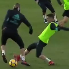 Benzema hizo fantasía en el entreno... y Carvajal se aprovechó