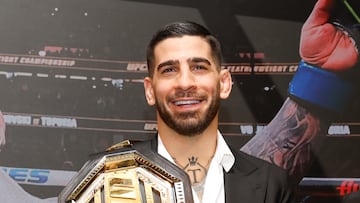 Ilia Topuria, campeón del mundo de UFC, durante la rueda de prensa a 22 de Febrero de 2024 en Madrid (España). Ilia Topuria compite en la categoría de peso pluma de Ultimate Fighting Championship, donde es el actual Campeón Mundial de Peso Pluma de UFC.?
ILIA TOPURIA;CAMPEÓN;DEPORTE;FAMOSOS;UFC;EVENTO;RUEDA DE PRENSA
Jose Velasco / Europa Press
22/02/2024