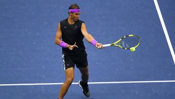 NEW YORK, NEW YORK - SEPTEMBER 08: Rafael Nadal of Spain returns a shot during the third set of his Men's Singles final match against Daniil Medvedev of Russia on day fourteen of the 2019 US Open at the USTA Billie Jean King National Tennis Center on September 08, 2019 in the Queens borough of New York City. Clive Brunskill/Getty Images/AFP
== FOR NEWSPAPERS, INTERNET, TELCOS & TELEVISION USE ONLY ==