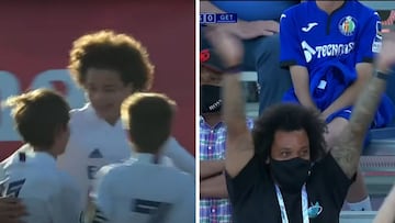 Real Madrid: Marcelo cheers as son Enzo nods home