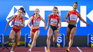 Imagen de la prueba femenina del relevo 4x100 durante los Mundiales de Atletismo de Eugene 2022.