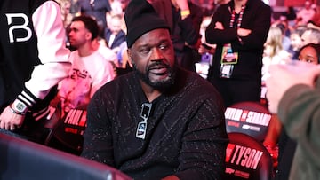 Shaquille O'Neal attends LIVE On Netflix: Jake Paul vs. Mike Tyson at AT&T Stadium on November 15, 2024 in Arlington, Texas.