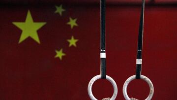 Una imagen de la competición de anillas de gimnasia en los Juegos de Pekín.