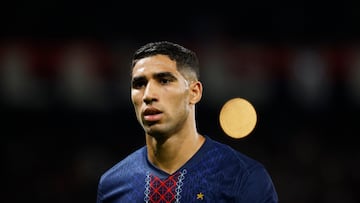 Soccer Football - UEFA Champions League - Paris St Germain v Atalanta - Parc des Princes, Paris, France - September 17, 2025 Paris St Germain's Achraf Hakimi REUTERS/Stephanie Lecocq