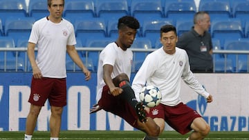 Lewandowski, en el entrenamiento del Bernab&eacute;u previo al duelo ante el Real Madrid.