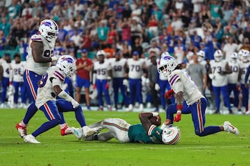 Tua Tagovailoa was taken out of the game after hitting his head against the Buffalo Bills.