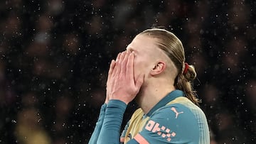 Paris (France), 22/01/2025.- Erling Haaland of Manchester City reacts during the UEFA Champions League league phase soccer match between Paris Saint Germain (PSG) and Manchester City in Paris, France, 22 January 2025. (Liga de Campeones, Francia) EFE/EPA/CHRISTOPHE PETIT TESSON