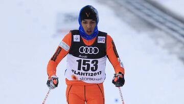 LAHTI, FINLAND - FEBRUARY 23:  Adrian Solano of Venezuela eventually crosses the finish line in the Men&#039;s 1.6KM Cross Country Sprint qualification round on February 23, 2017 in Lahti, Finland.  (Photo by Richard Heathcote/Getty Images)