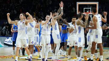 El Madrid festeja la victoria ante el Maccabi el pasado 2 de diciembre.