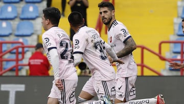 Futbol, Huachipato vs Universidad de Chile
Fecha 19, campeonato Nacional 2021.
El jugador de la Universidad de Chile XJoaquin Larrivey, celebra su gol contra Huachipato durante el partido de primera division realizado en el estadio Cap en Talcahuano, Ch