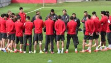 Los jugadores del Atlético, en Majadahonda.