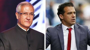 Gregorio Manzano, entrenador del Guizhou Zhicheng, y Luis García, del Beijing Guoan.
