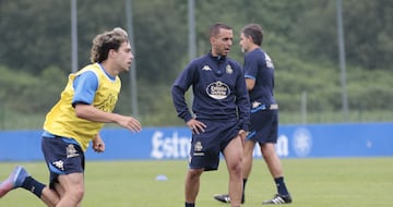 David Mella y Borja Jiménez en un entrenamiento del Deportivo