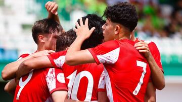 El juvenil del Atl&eacute;tico celebra un gol.