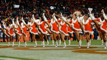 Denver Broncos cheerleaders perform in the second quarter against the New England Patriots